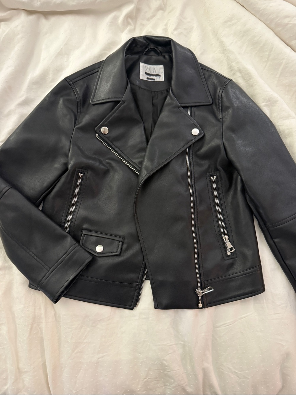 Zara Girls Black Faux Leather Moto Jacket - Size 10